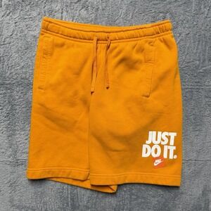 Nike Sweat Shorts Mens M 10" Orange Fleece Elastic Waist Drawstring Just Do It